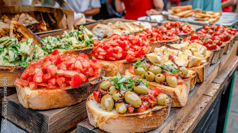Authentic Italian Bruschetta with Fresh Tomatoes and Basil A Classic Appetizer This vibrant image showcases delicious bruschetta topped with diced tomatoes and fresh basil, set against a warm, rustic Authentic Italian Bruschetta with Fresh Tomatoes and Basil A Classic Appetizer This vibrant image showcases delicious bruschetta topped with diced tomatoes and fresh basil, set against a warm, rustic