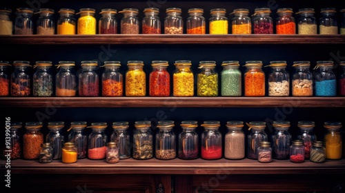 Wallpaper Mural Colorful Jars on a Wooden Shelf Torontodigital.ca