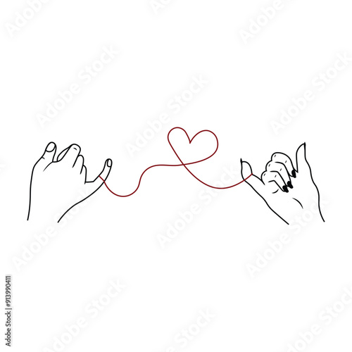 Pinky promise hands gesturing. Concept of reconciliation of friends or lovers. Vector illustration of two hands hook each other with little finger in sketch style isolated on white background,