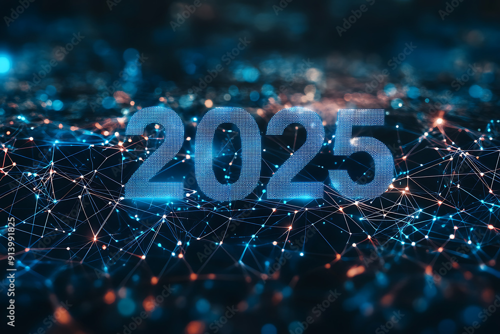 An abstract digital background banner highlighting the year An abstract digital background banner highlighting the year