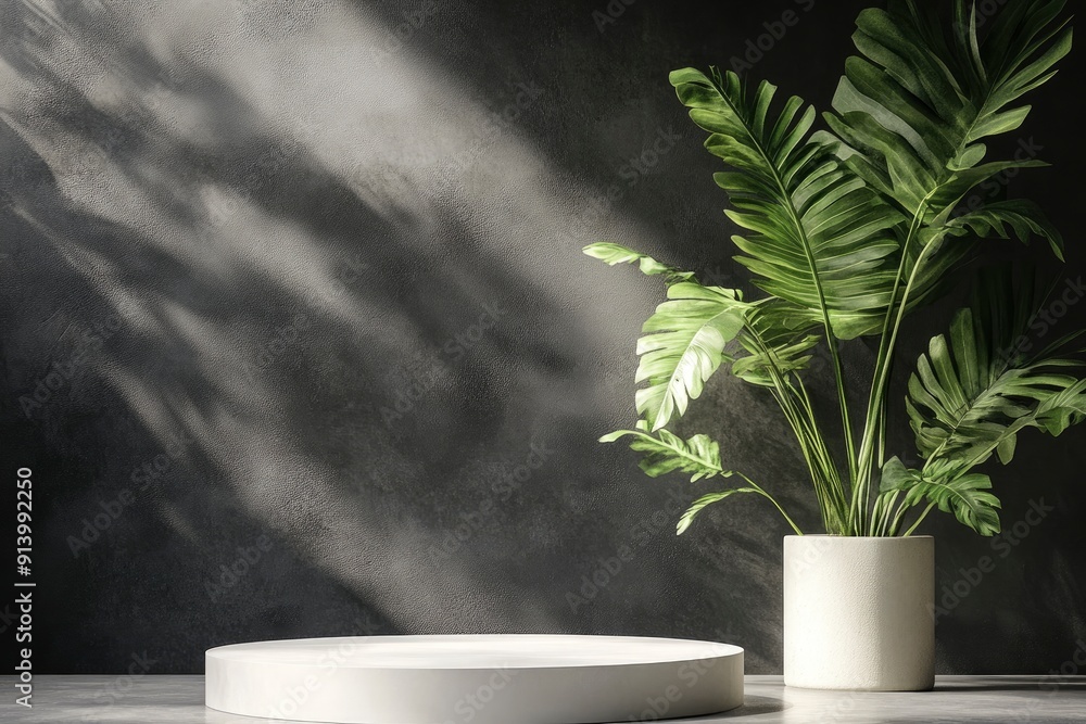 Studio podium backdrop for product display, Blank showcase mockup with natural elements, with generative ai Studio podium backdrop for product display, Blank showcase mockup with natural elements, with generative ai