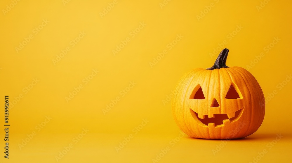 Minimalist Halloween Pumpkin on Vibrant Yellow Minimalist Halloween Pumpkin on Vibrant Yellow