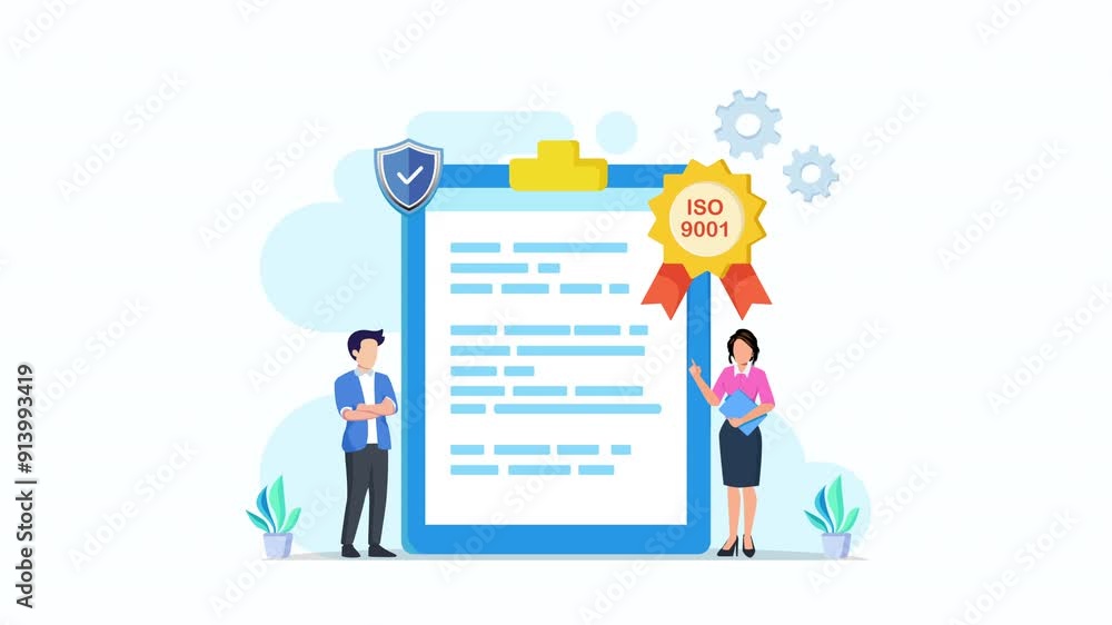 quality control with ISO 9001 2d video animation 4k clip. quality control with ISO 9001 2d video animation 4k clip.