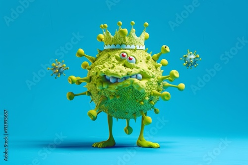 It's quirky and funny virus whimsical features. This virus character appears both whimsical and imaginatively funny. Crazy single virus navigates unpredictable world of humor. photo