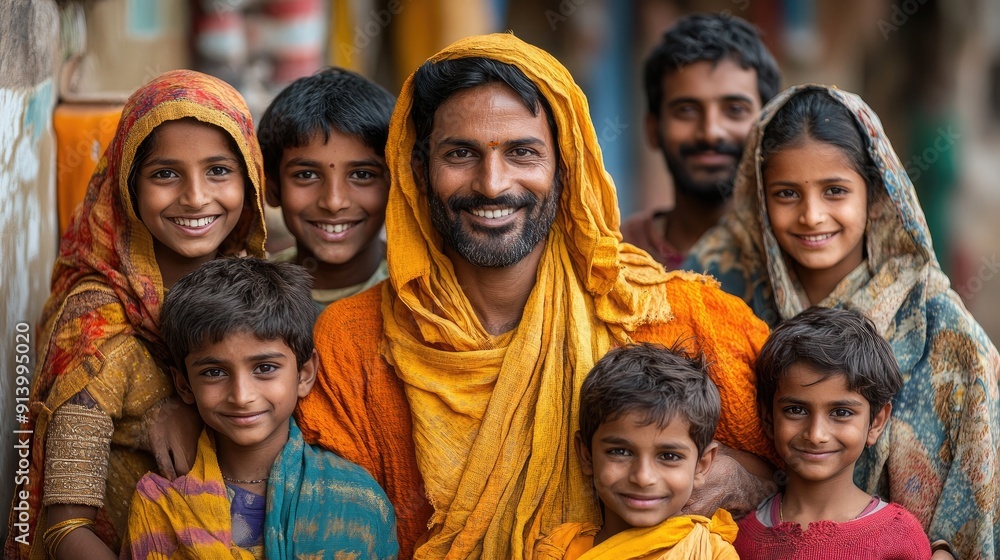 Happy indian family smiling together in a rural village Happy indian family smiling together in a rural village