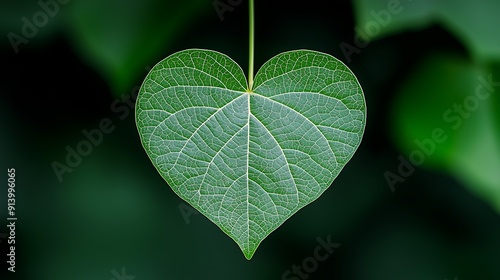 Heart-shaped leaf in a botanical garden, more clarity with clear light and sharp focus, high detailed