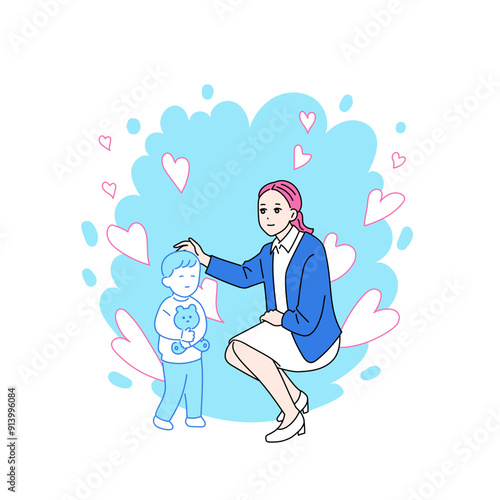 子どもの頭を撫でる女性のイラスト　擁護者