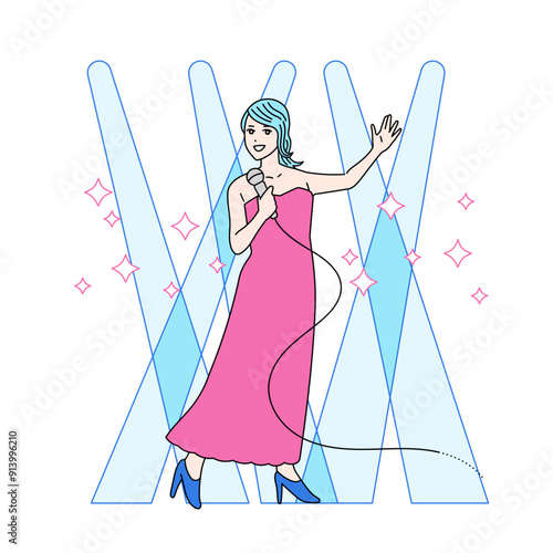 ステージで歌唱する女性のイラスト　エンターテイナー