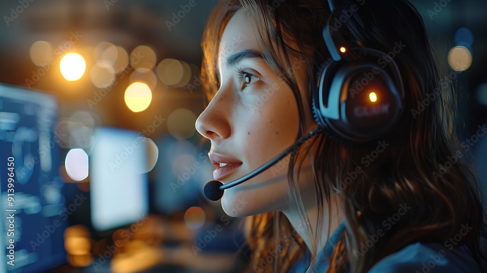 A detailed image of a customer service team collaborating in a call center, shot from a side angle, with modern office equipment and bright lighting creating a dynamic and professional atmosphere. A detailed image of a customer service team collaborating in a call center, shot from a side angle, with modern office equipment and bright lighting creating a dynamic and professional atmosphere.