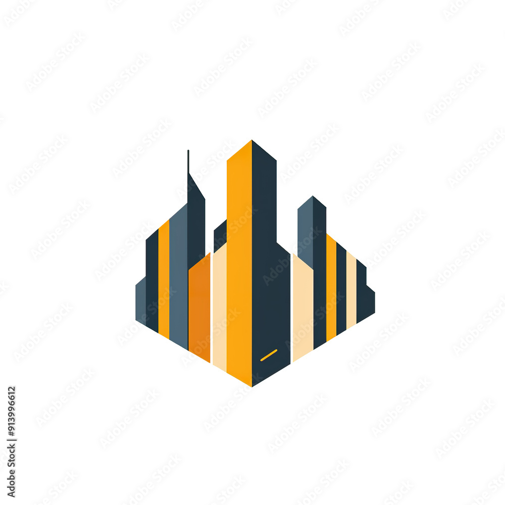 Fototapeta premium Abstract Geometric Cityscape Logo Design with Yellow and Blue Tones, generative ai image