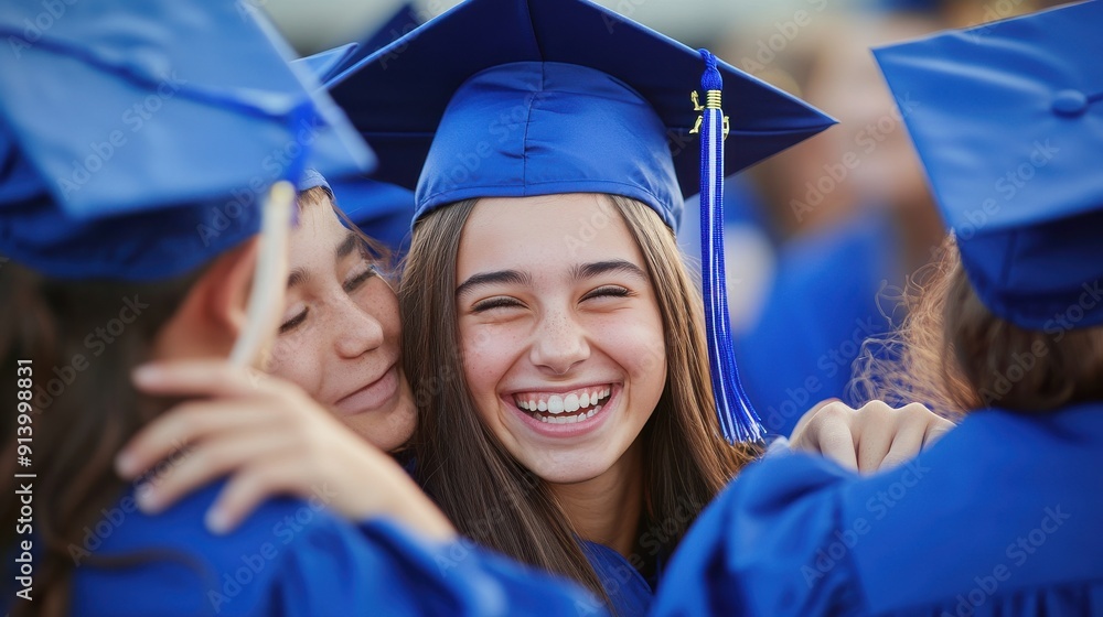 Senior Grad High school seniors dressed in caps and gowns, celebrating their ...