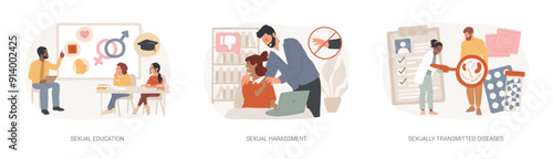 Sexual behavior isolated concept vector illustration set.