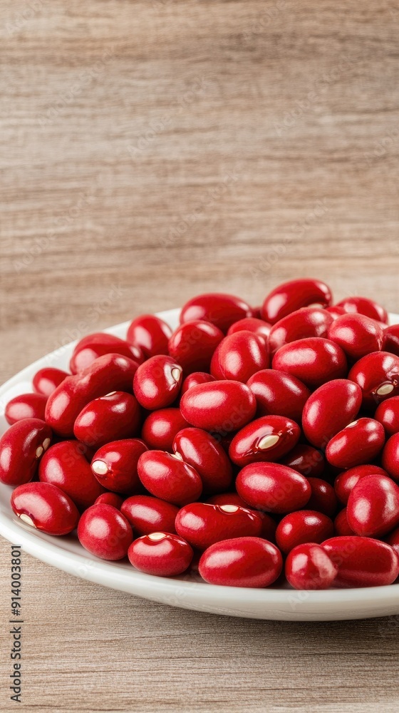Freshly Harvested Red Kidney Beans Displayed on a White Plate Freshly Harvested Red Kidney Beans Displayed on a White Plate
