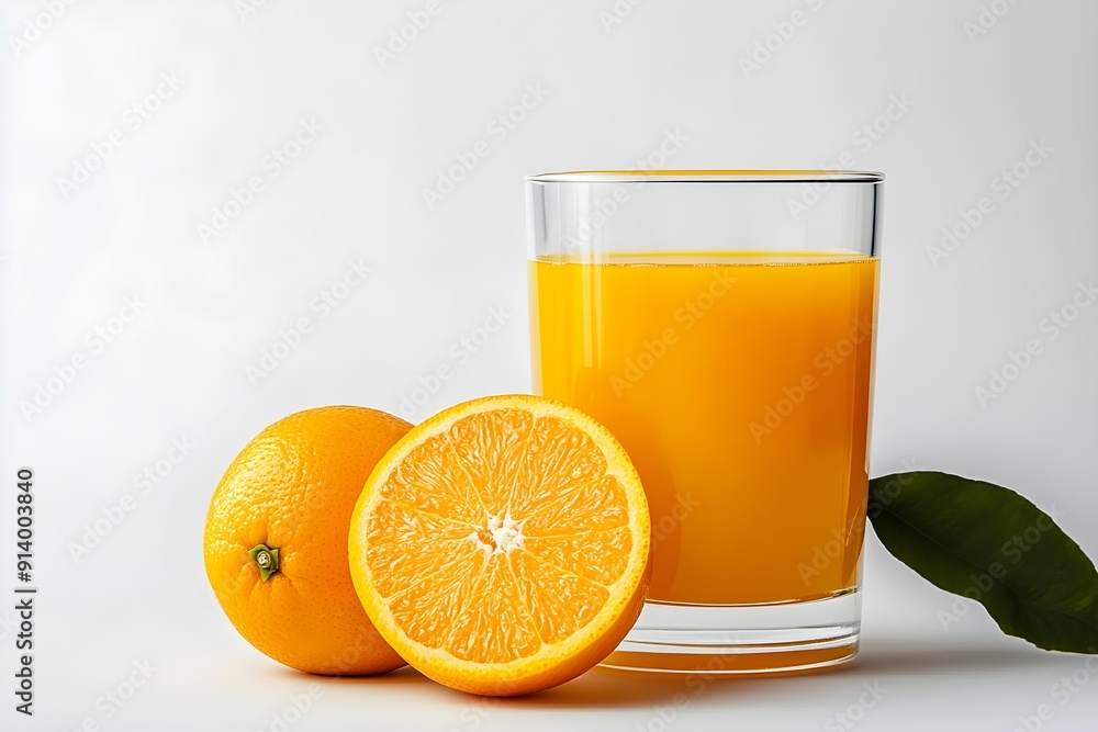 Glass of orange juice and orange fruit on white background. Fruit concept. Glass of orange juice and orange fruit on white background. Fruit concept.