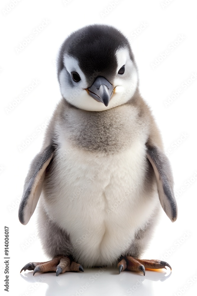 Obraz premium Adorable Baby Penguin Standing on White Background
