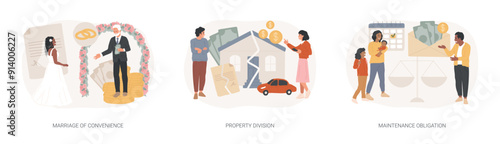 Spousal agreement isolated concept vector illustration set.