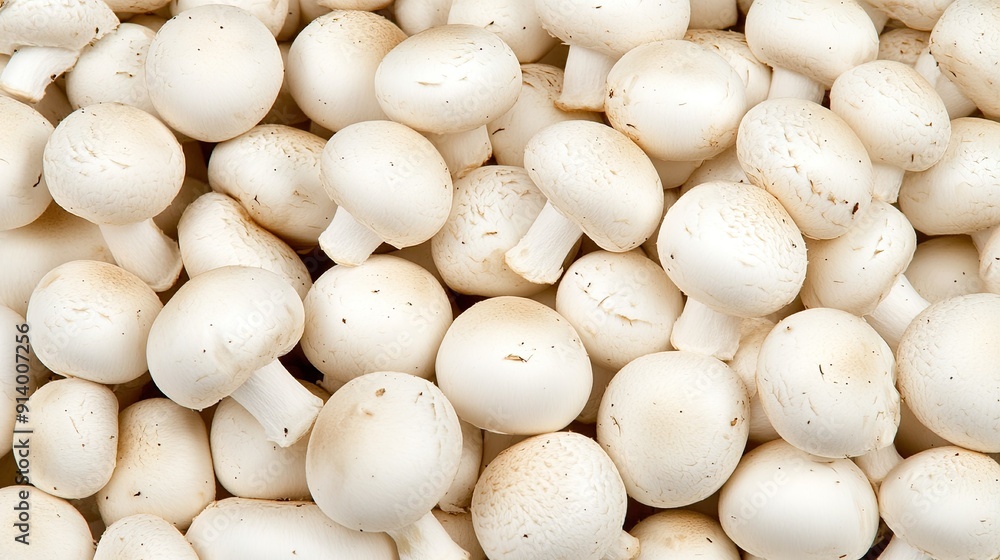 Fresh White Mushrooms Gathered for Culinary Use in a Kitchen Setting Fresh White Mushrooms Gathered for Culinary Use in a Kitchen Setting
