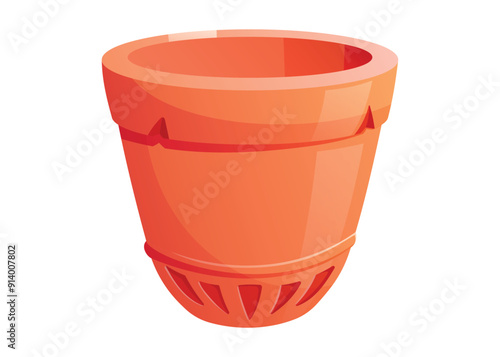 Vector isolated cartoon decorative orange clay or ceramic plant pot
