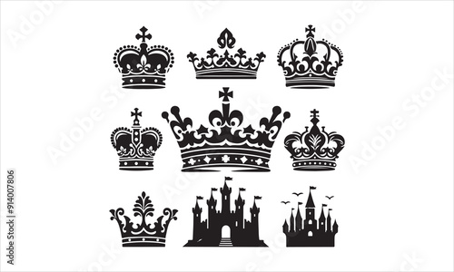 Medieval royal crown queen monarch king lord silhouette icons stock illustration
Crown - Headwear, Vector, Coronation, Logo, Queen Royal Person