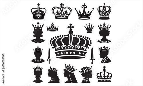 Medieval royal crown queen monarch king lord silhouette icons stock illustration
Crown - Headwear, Vector, Coronation, Logo, Queen Royal Person