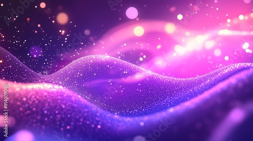 Abstract background with a pink and purple wavy, glowing particles and bokeh lights.