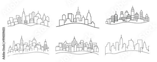 Elegant City Line Art: Black and White Drawings for Modern Graphics