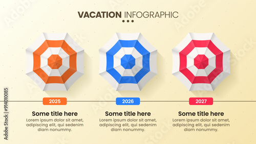 Infographic template. Vacation concept with 3 parasols and timeline