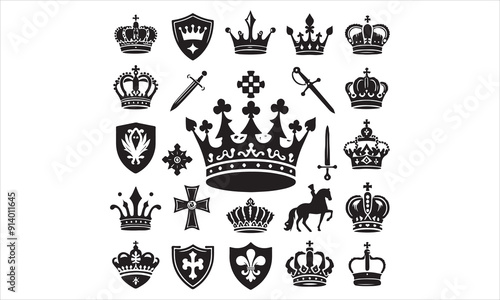 Medieval royal crown queen monarch king lord silhouette icons stock illustration
Crown - Headwear, Vector, Coronation, Logo, Queen Royal Person