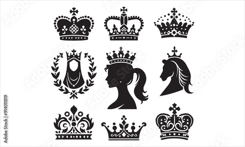 Medieval royal crown queen monarch king lord silhouette icons stock illustration
Crown - Headwear, Vector, Coronation, Logo, Queen Royal Person