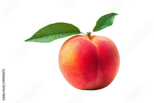 Fresh Peach with Leaf Isolated