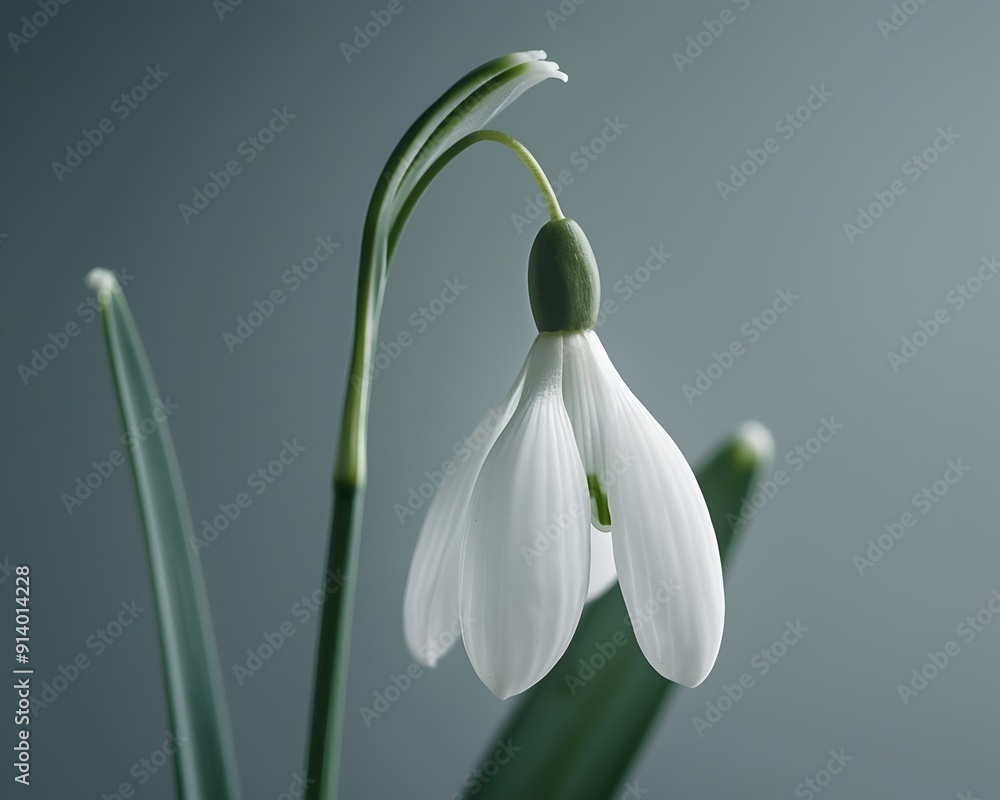Delicate Snowdrop Flower Macro Shot with Pristine Petals and Minimal Background Delicate Snowdrop Flower Macro Shot with Pristine Petals and Minimal Background