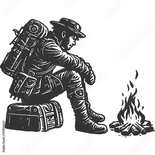 Underneath the Ember's Glow Vintage Illustration Vector