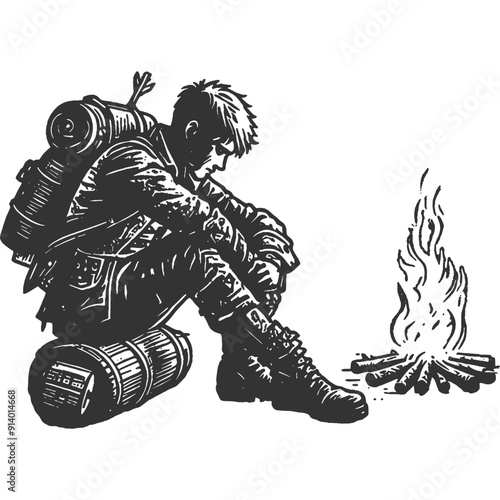 Underneath the Ember's Glow Vintage Illustration Vector