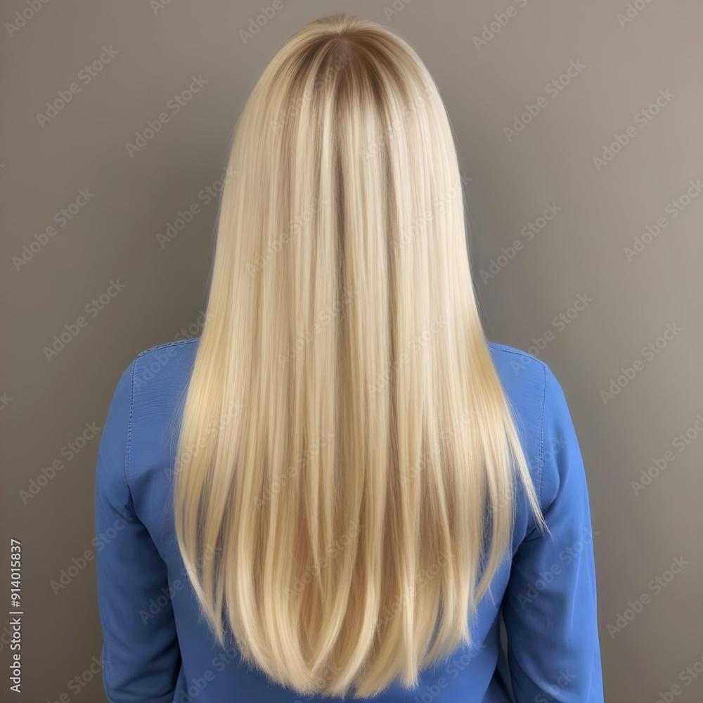 Naklejka premium Straight blonde hair from the back, showing the texture and shine