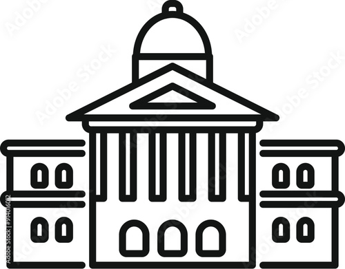 Simple government building line icon with columns and dome representing power and authority