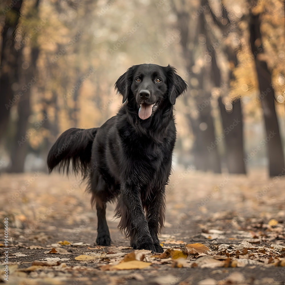 Portrait of a black coated retriever is walking. Portrait of a black coated retriever is walking.