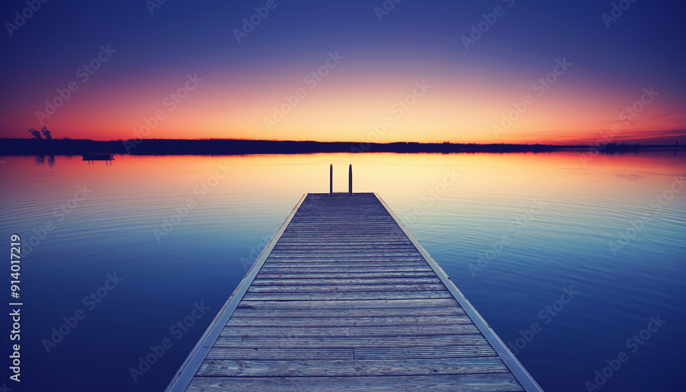 long wooden jetty with magic light - sunset at the beach long wooden jetty with magic light - sunset at the beach