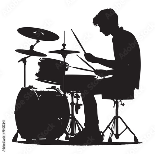 Drummer kit silhouette vector illustration.