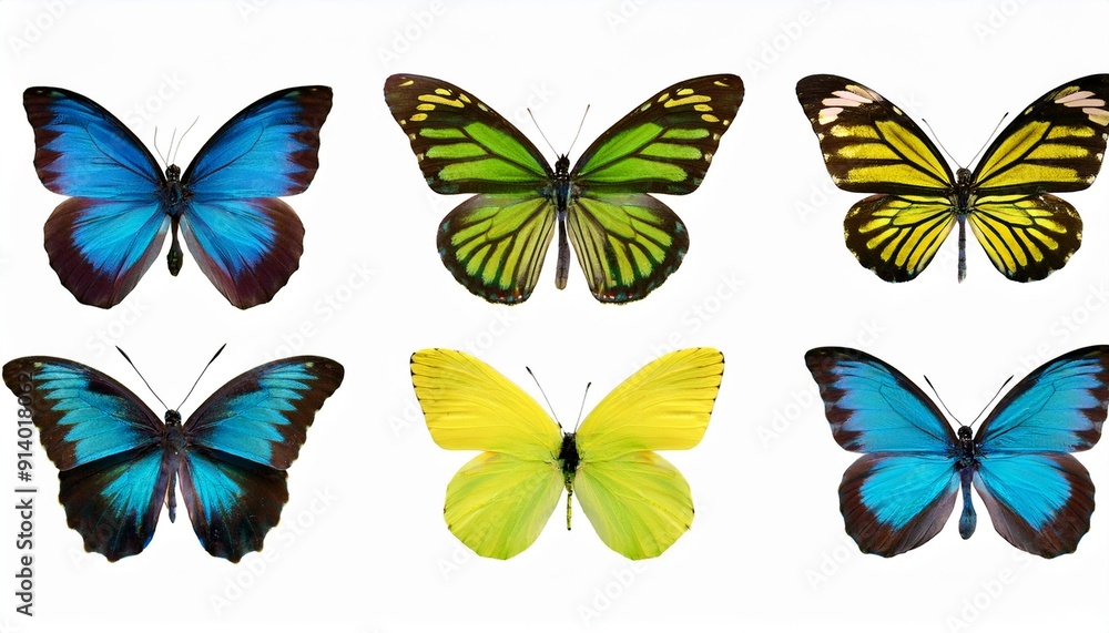 set of beautiful blue green yellowbutterflys isolated on white or transparent png set of beautiful blue green yellowbutterflys isolated on white or transparent png