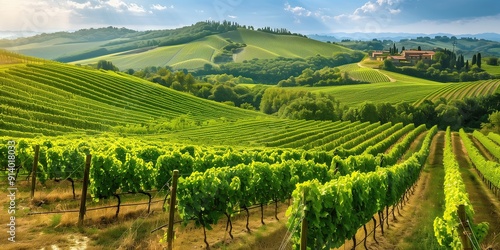 Wallpaper Mural Sunset over vineyards, A picturesque vineyard landscape, symbolizing agriculture and wine production, with copyspace Torontodigital.ca