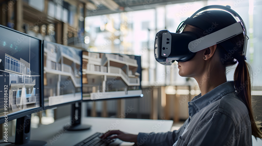 Designer creates virtual reality worlds using advanced 00311 0 design tool on futuristic technology. Designer creates virtual reality worlds using advanced 00311 0 design tool on futuristic technology.
