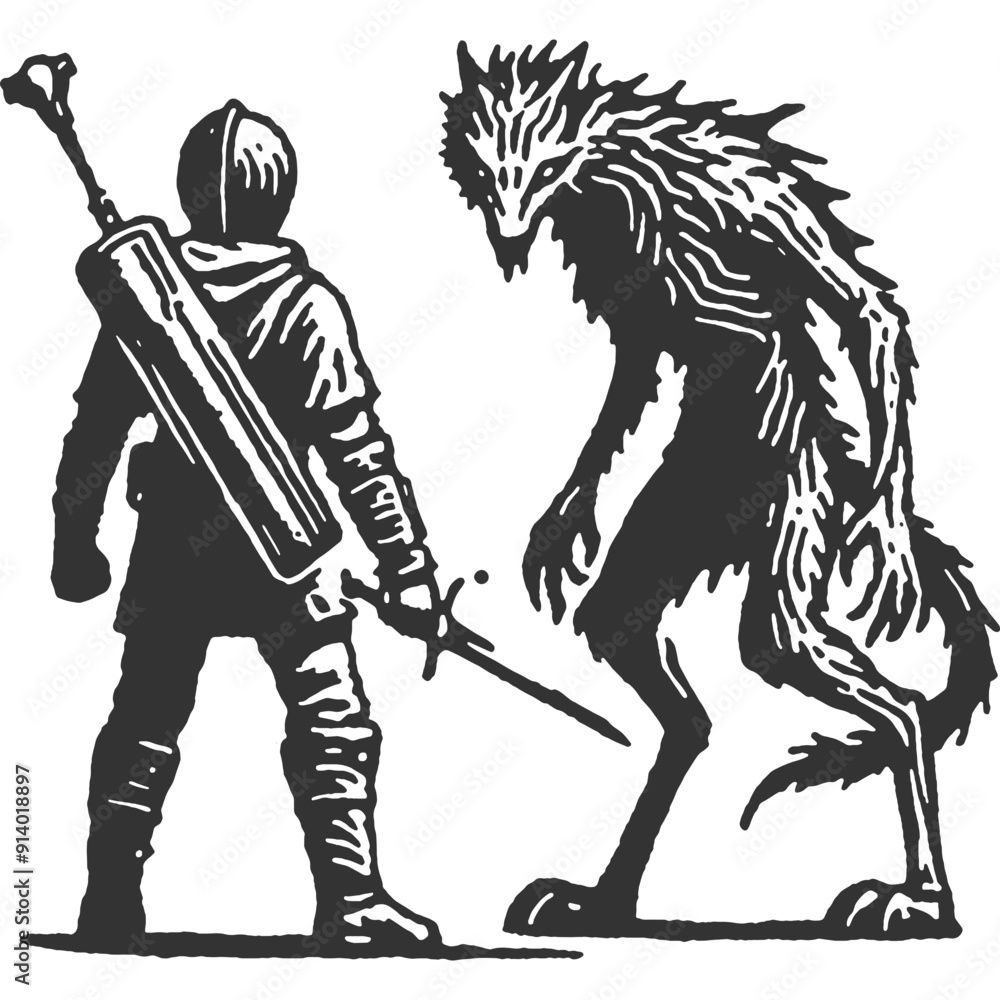 Fototapeta premium Unwavering Resolve Vintage Illustration Vector