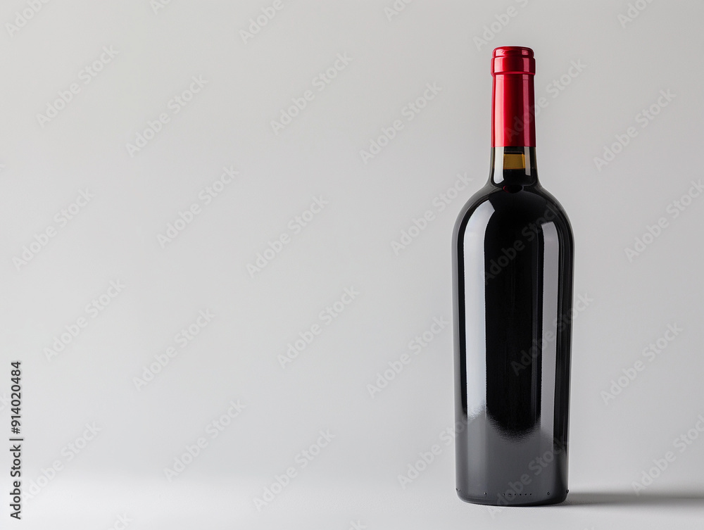 Elegant Bottle of Red Wine Displayed Against a Minimalist Gray Background in a Studio Setting Elegant Bottle of Red Wine Displayed Against a Minimalist Gray Background in a Studio Setting