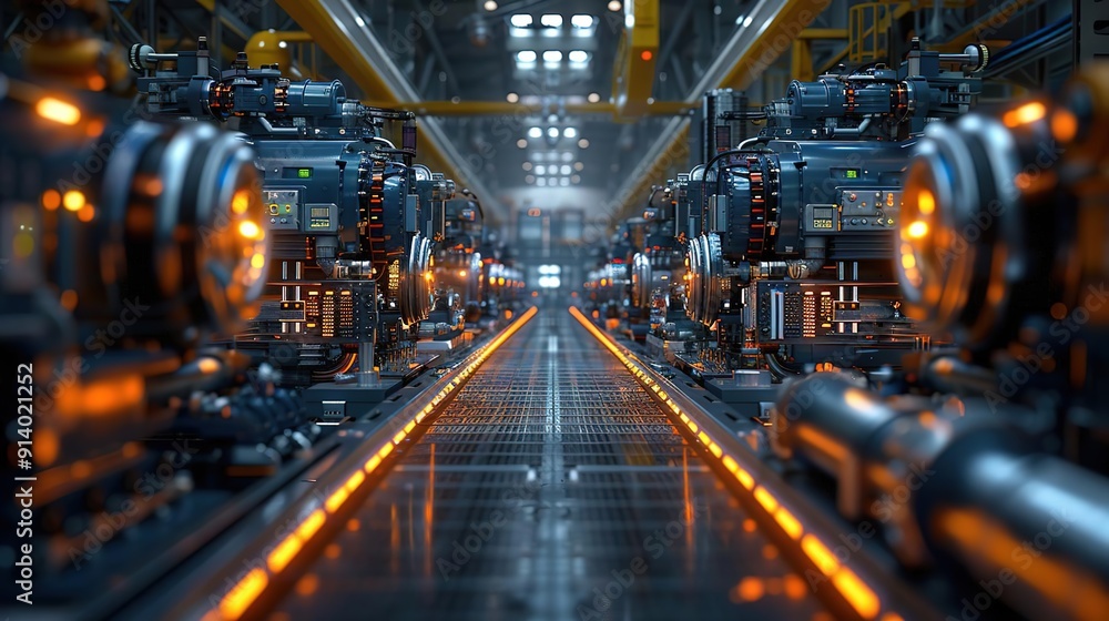 Futuristic Factory Assembly Line with Advanced Machinery Futuristic Factory Assembly Line with Advanced Machinery
