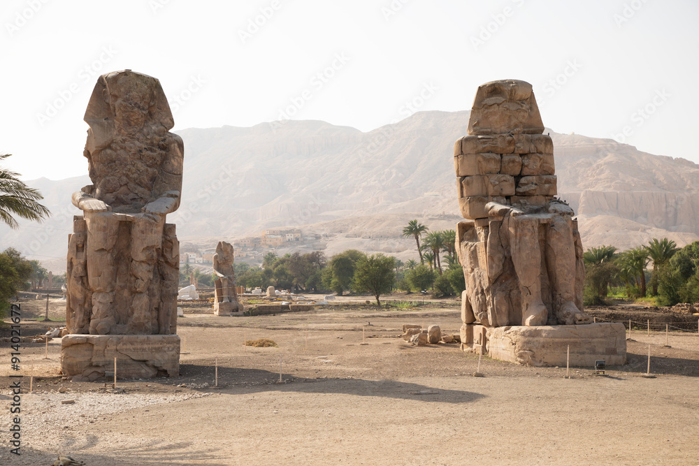 Beautiful view of the ancient Colossi of Memnon in Luxor, Egypt