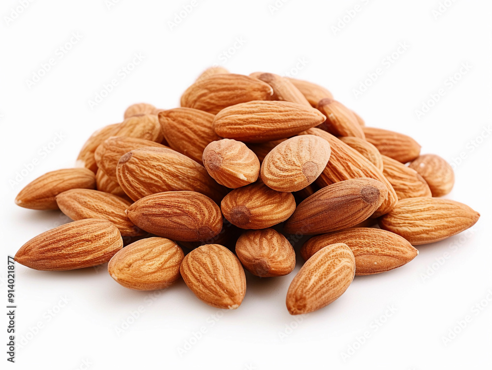 A Pile Of Raw Almonds On A White Background Displaying Natural Texture And Color Variation A Pile Of Raw Almonds On A White Background Displaying Natural Texture And Color Variation