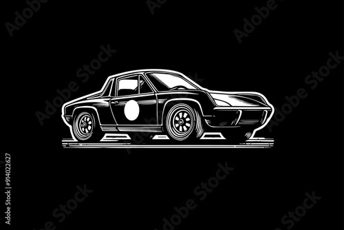 Car poster, vector image, linocut print car. Great for stamps, templates, stickers, backgrounds, automotive brochures, t-shirt printing, etc.