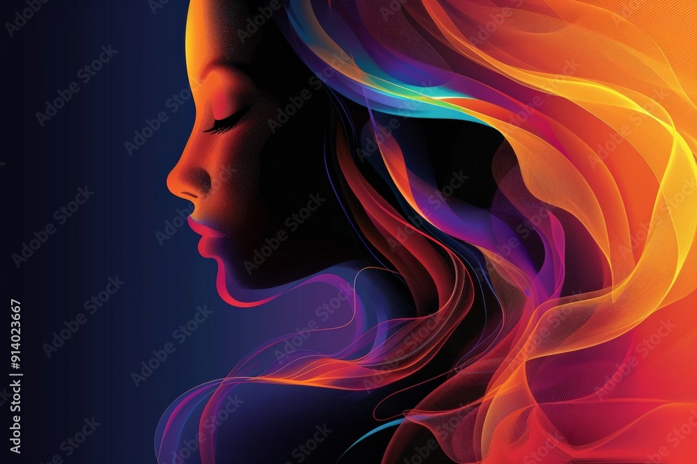 Vibrant and artistic portrait of a woman with colorful abstract brush strokes. Vibrant and artistic portrait of a woman with colorful abstract brush strokes.