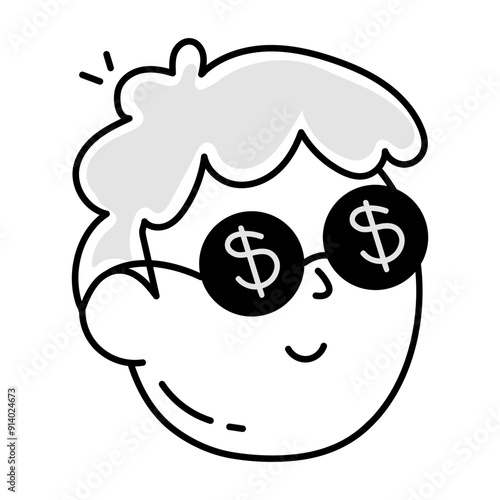 A drawing style icon of greedy character 


