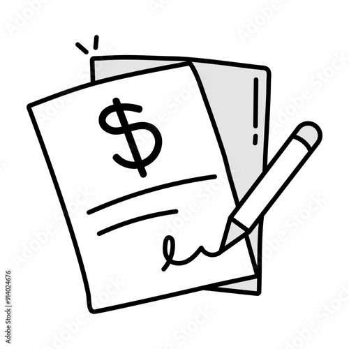 A doodle style icon of financial contract 

